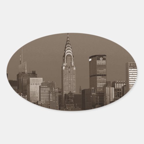 Sepia New York City Skyline Oval Sticker