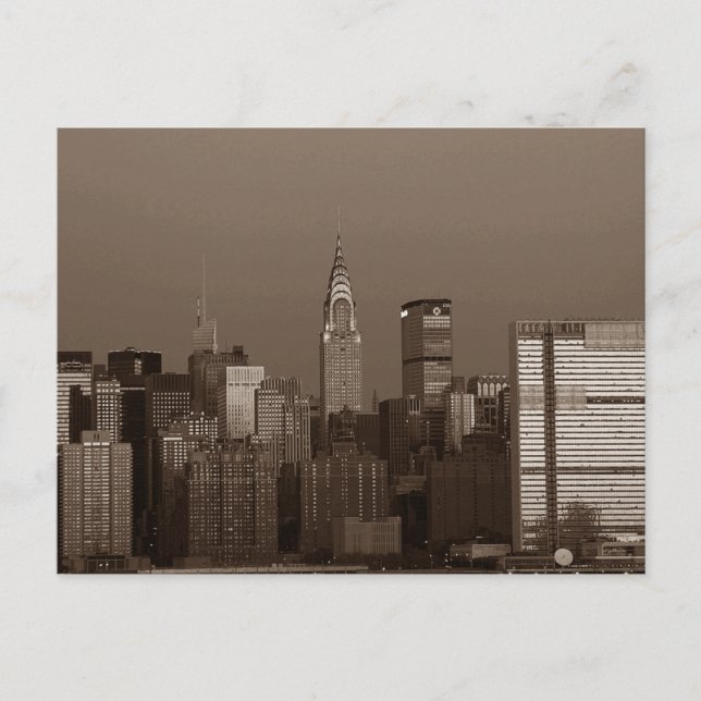 Sepia New York City Skyline Postcard (Front)