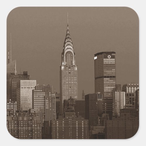 Sepia New York City Skyline Square Sticker