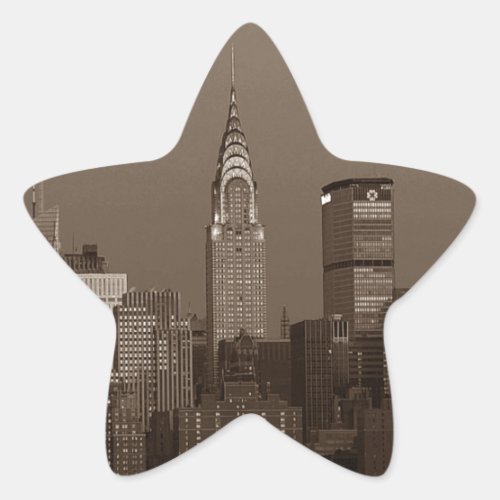 Sepia New York City Skyline Star Sticker