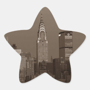 Sepia New York City Skyline Star Sticker