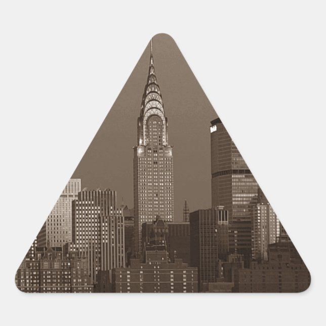 Sepia New York City Skyline Triangle Sticker (Front)