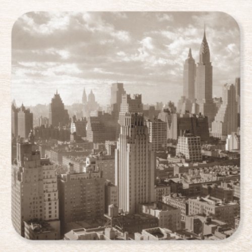 Sepia New York City Square Paper Coaster