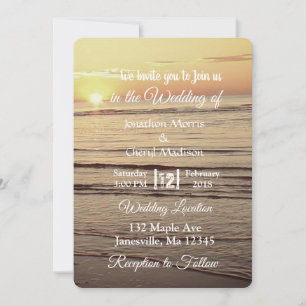 Sepia Ocean Waves Sunset Wedding Invitations