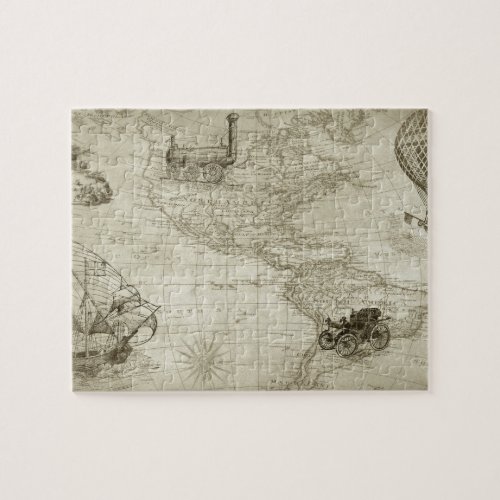 Sepia Old Antique Vintage United States Map Travel Jigsaw Puzzle