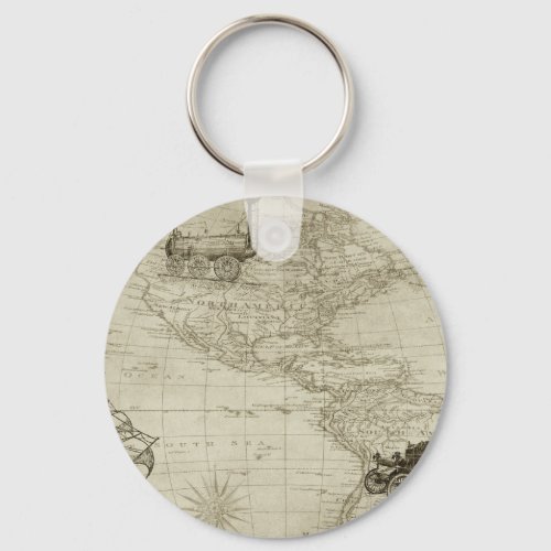 Sepia Old Antique Vintage United States Map Travel Keychain