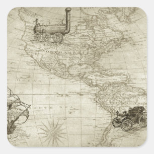 Sepia Old Antique Vintage United States Map Travel Square Sticker
