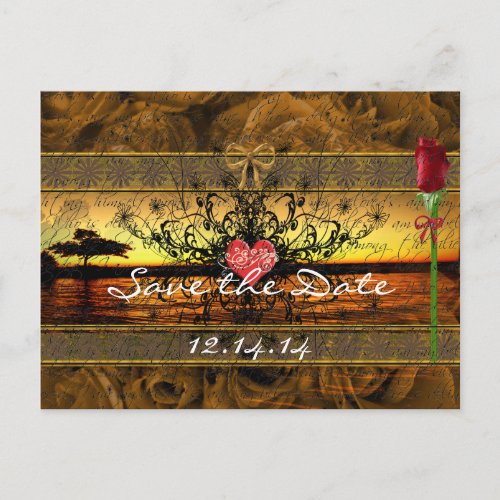 Sepia Old Time Roses Under the Calming Waves Announcement Postcard