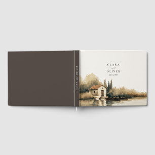 Sepia Olive Script Tuscan Italy Lakeside Wedding  Guest Book