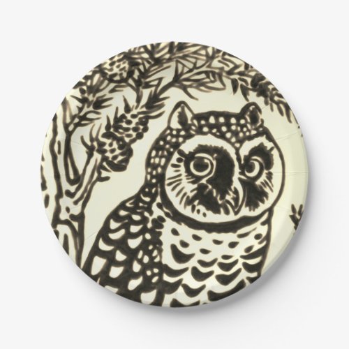 Sepia Owl Design Paper Plates Fall Halloween Woods