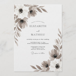 Sepia Painterly Botanical Wedding Invitation