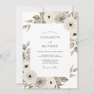 Sepia Painterly Floral Romance Wedding Invitation