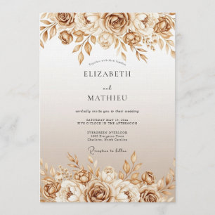 Sepia Painterly Floral Wedding Invitation