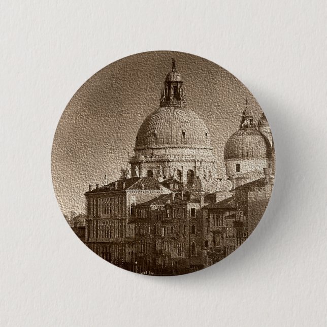 Sepia Paper Effect Venice Grand Canal Button (Front)