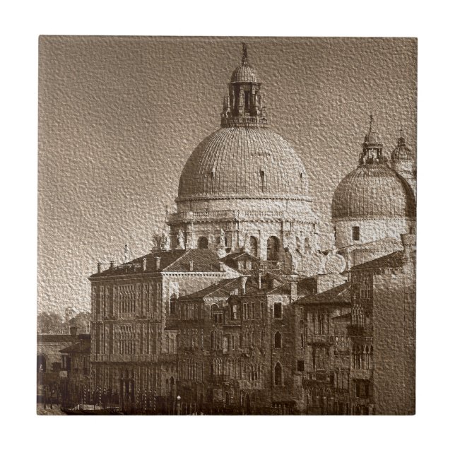 Sepia Paper Effect Venice Grand Canal Ceramic Tile (Front)