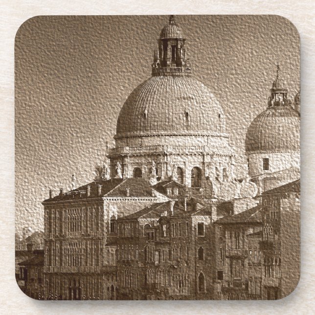 Sepia Paper Effect Venice Grand Canal Drink Coaster (Front)