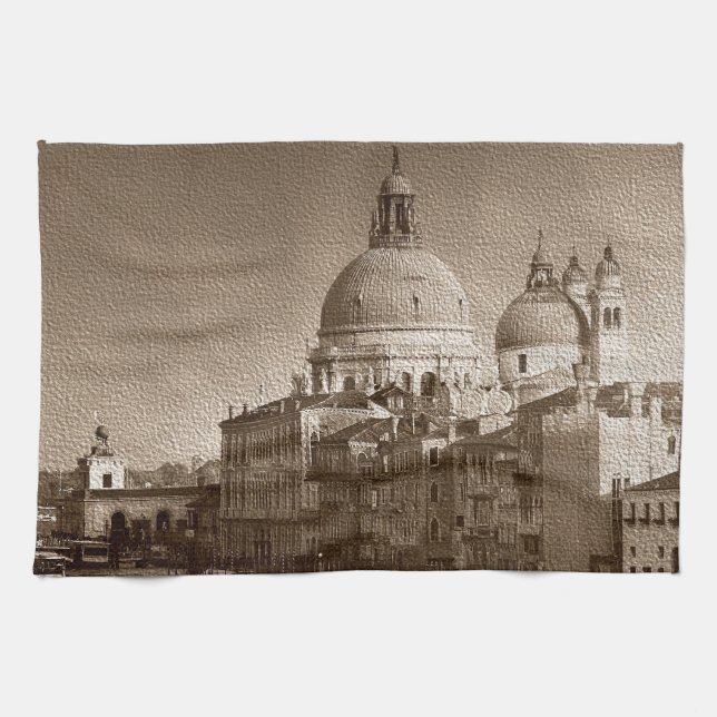 Sepia Paper Effect Venice Grand Canal Kitchen Towel (Horizontal)