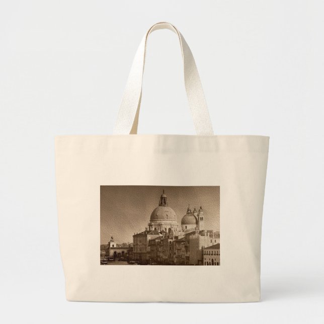 Sepia Paper Effect Venice Grand Canal Large Tote Bag (Front)