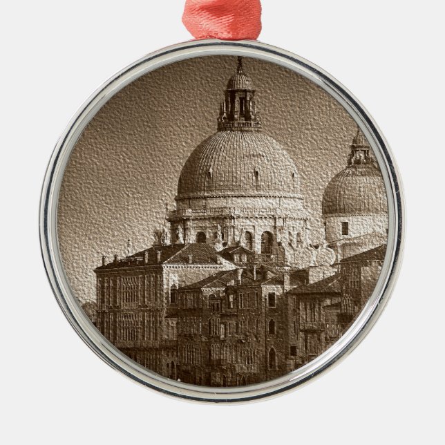 Sepia Paper Effect Venice Grand Canal Metal Ornament (Front)