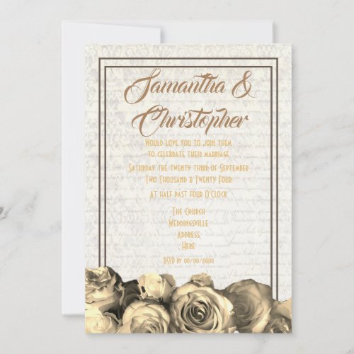 Sepia parchment floral traditional wedding invitation