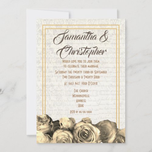 Sepia parchment floral wedding invitation