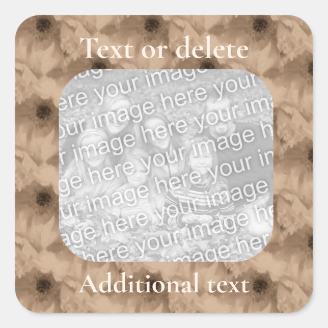 Sepia Peony Personalized Photo Square Sticker (Front)