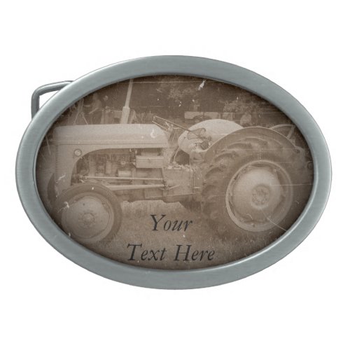 sepia photo vintage gray massey fergison tractor oval belt buckle