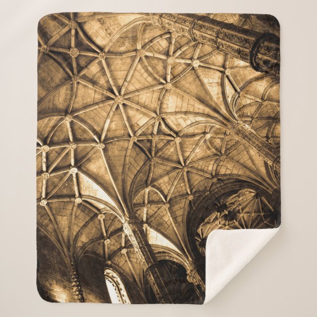 Sepia Portuguese Ceiling Sherpa Blanket (Front)