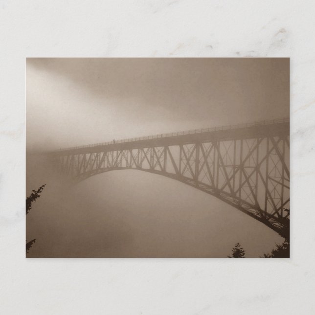 Sepia Postcard Bridge Disappers Mist Travel trip (Front)
