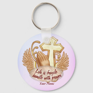 Sepia Prayer Hands Christian Keychain