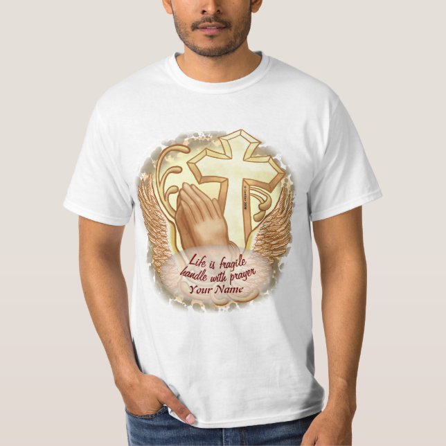 Sepia Prayer Hands Christian  T-Shirt (Front)