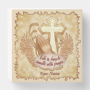 Sepia Prayer Hands Christian Wooden Box Sign