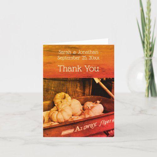 Sepia Pumpkins Wagon Autumn Wedding Thank You Card