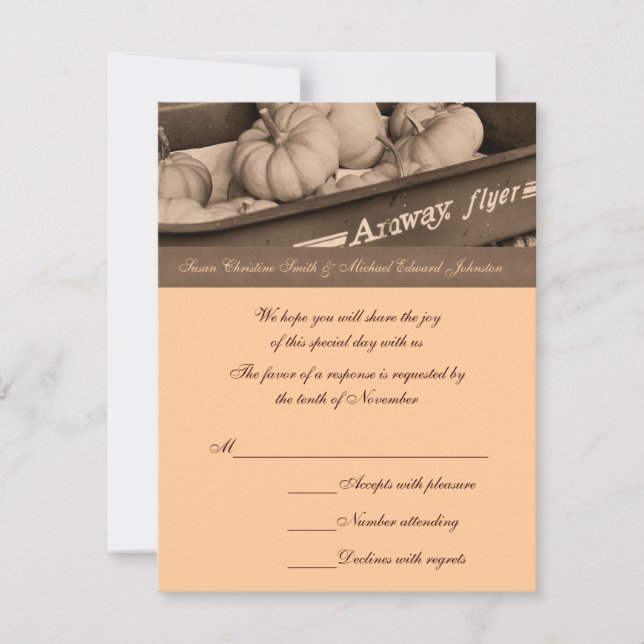 Sepia Pumpkins Wagon Wedding  RSVP Card (Front)