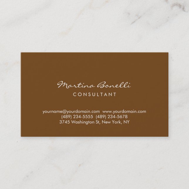 Sepia Reddish Brown Minimalist Business Card (Front)