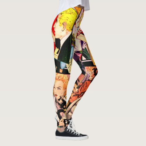 Sepia Romance Comic Book Cover Jumble Collage Leggings