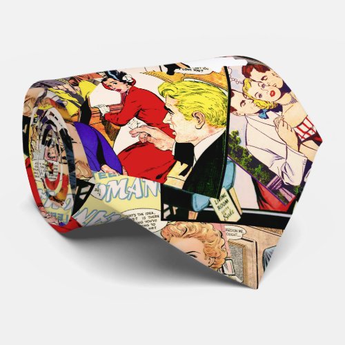 Sepia Romance Comic Book Cover Jumble Collage Neck Tie