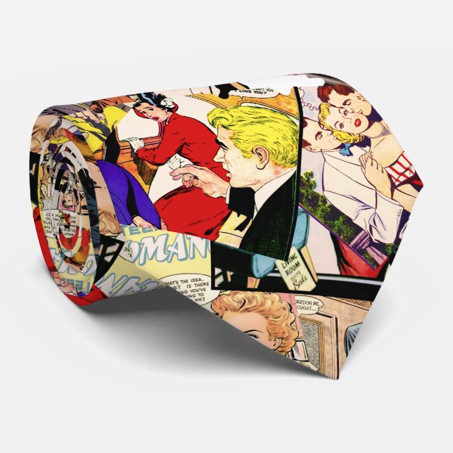 Sepia Romance Comic Book Cover Jumble Collage Neck Tie (Rolled)