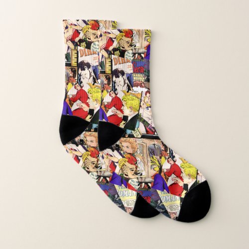 Sepia Romance Comic Book Cover Jumble Collage Socks