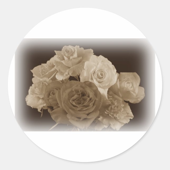 Sepia Rose Bouquet Classic Round Sticker (Front)