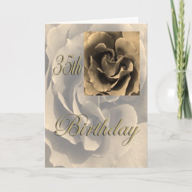 Sepia Rose Happy 35th Birthday Card (Front)