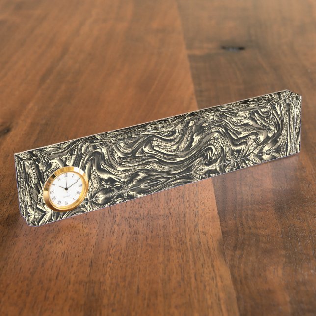 Sepia rough texture with notch relief desk name plate (Side)