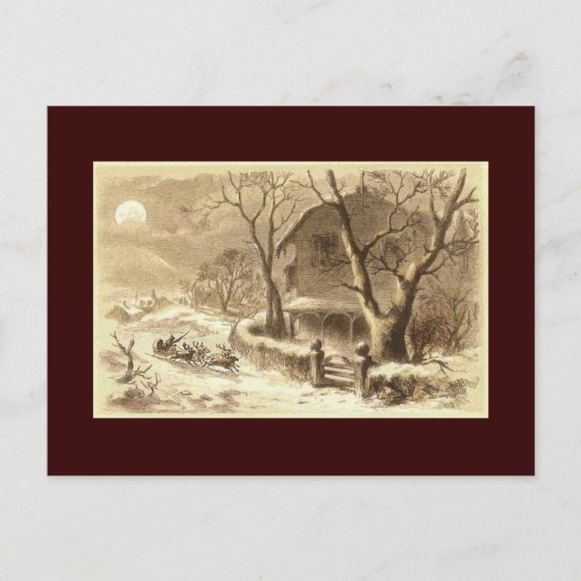 Sepia Santa and Reindeer Holiday Postcard (Front)