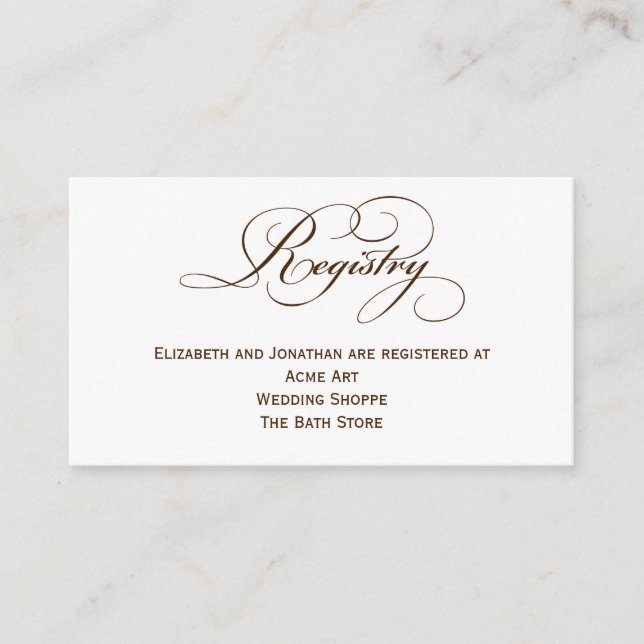 Sepia Script Wedding Registry Information Card (Front)