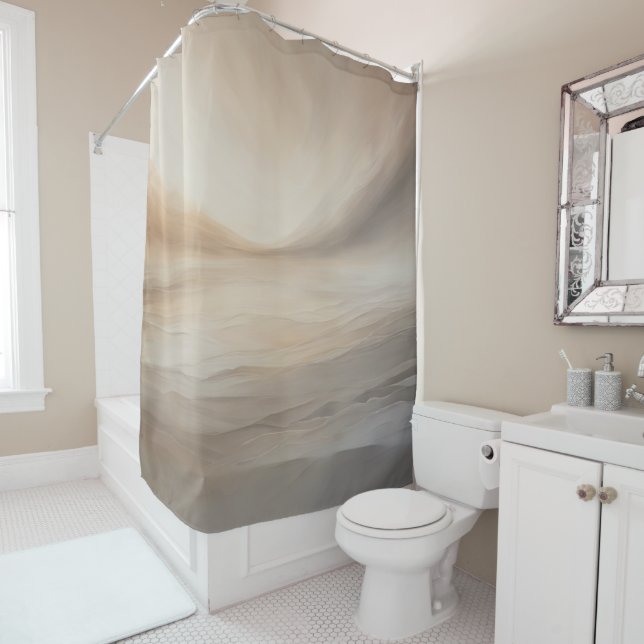 Sepia Serenity: Tranquil Tones Shower Curtain (In Situ)