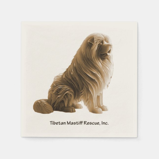 Sepia Sitting Tibetan Mastiff Rescue knapkin  Napkins (Front)