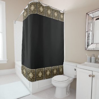 Sepia Spanish Tiles With Black Background Shower Curtain by RantingCentaur at Zazzle