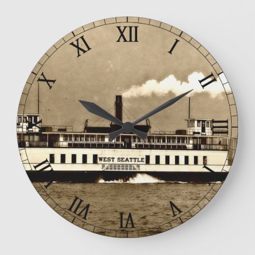Sepia Steamboat Ferry Large Clock