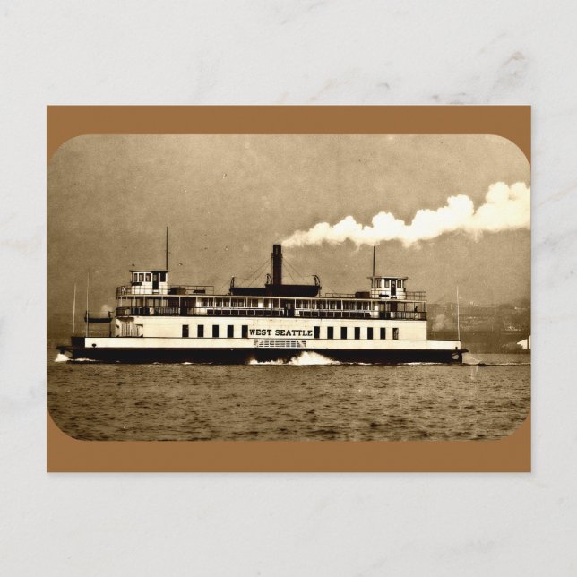 Sepia Steamboat Ferry Postcard (Front)