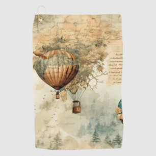 Sepia Steampunk Hot Air Balloon Globe Map Golf Towel